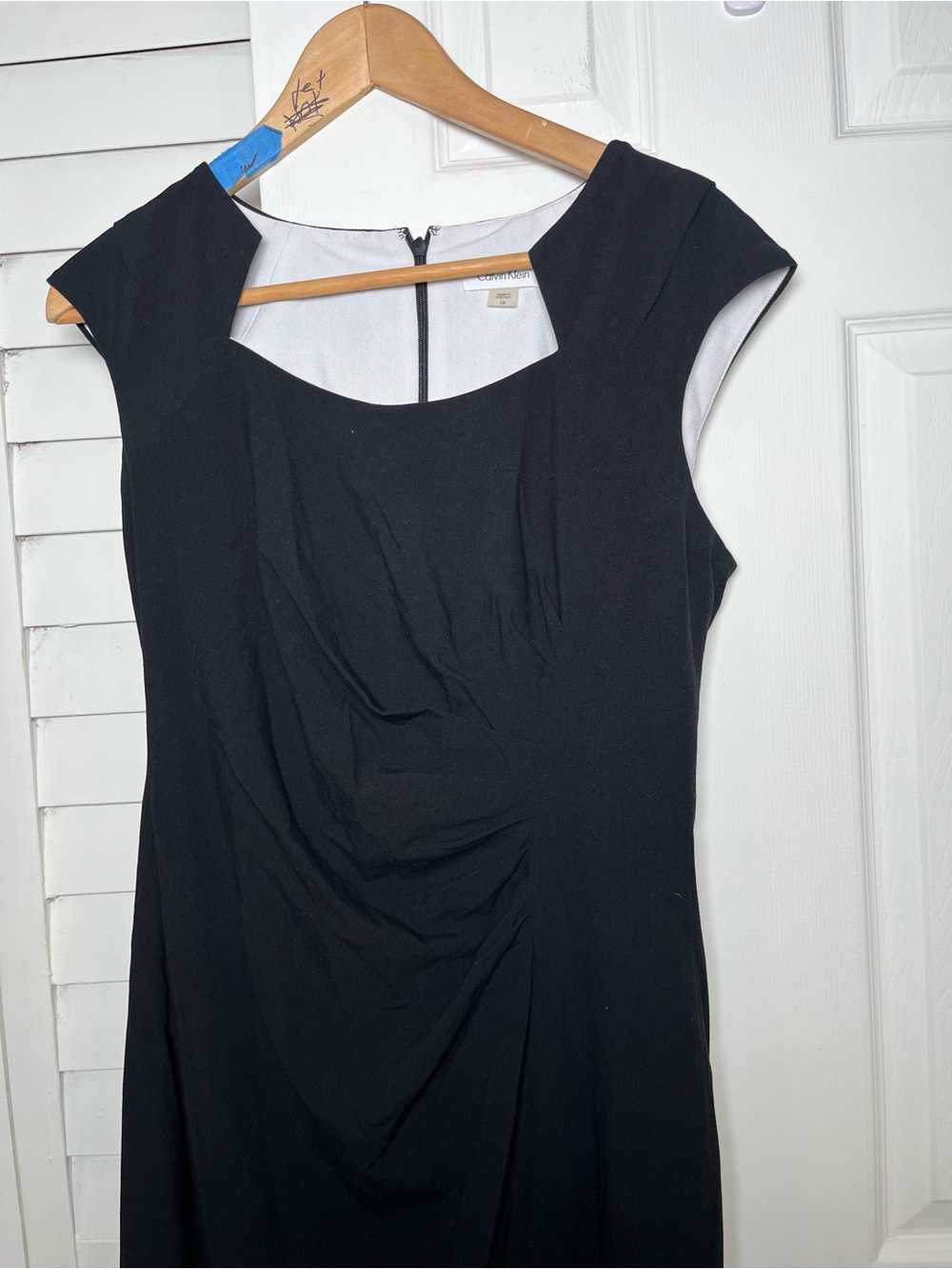 Calvin Klein Black Ruched Sheath Dress Square Neck Size 10 - Picture 4 of 16